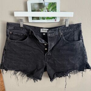 Agolde Black Jean Shorts Distressed Raw Hem